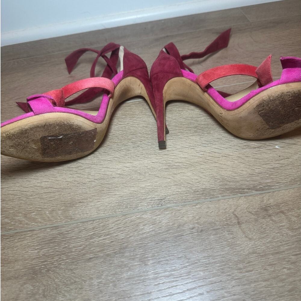 Alexandre Birman Clarita Suede Bow Ankle Tie Heels Coquette Pink Red 37.5 EU - Picture 5 of 13